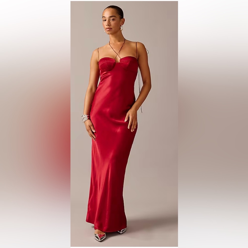 Anna October x J.Crew Bustier Slip Dress in Vivid Burgundy
